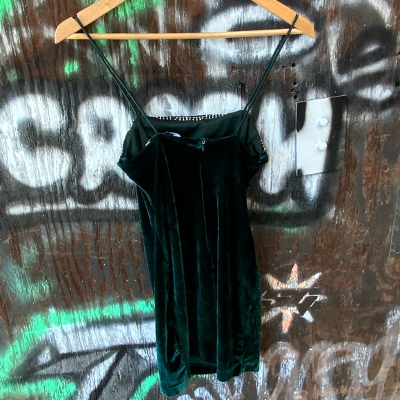 Zara Rhinestone Fringe Green Velvet Mini Dress Size M- OBO - Picture 2 of 10